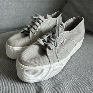 Superga Gray Platform Sneakers with Chunky Sole